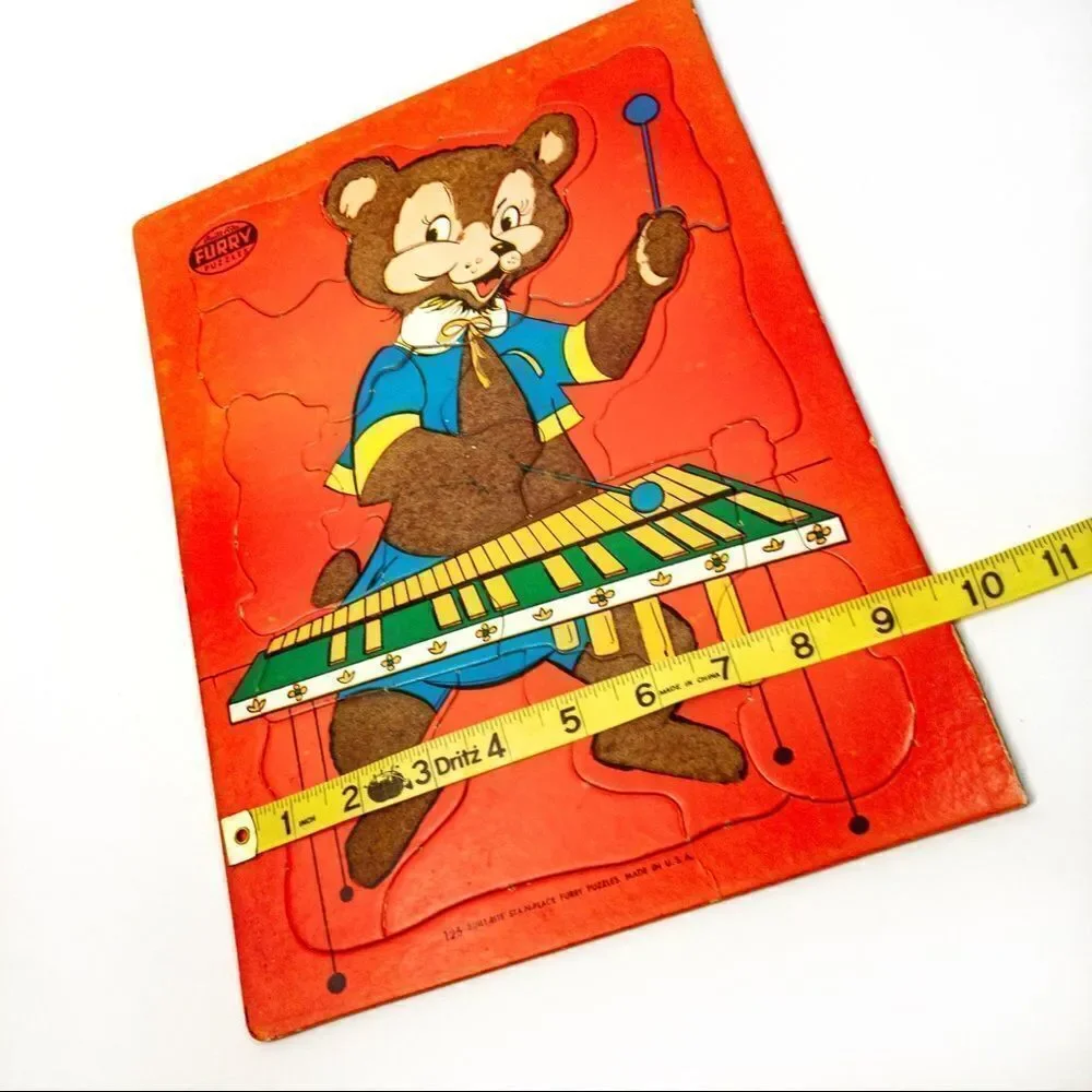 2 Built Rite Fuzzy, Furry Puzzles - Bunny/Bear, 1950’s Vintage